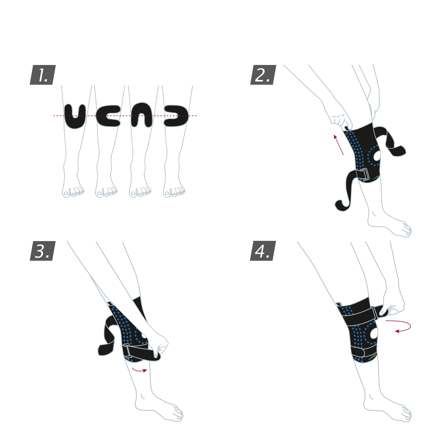 How to put on the Actimove Sports Edition Knee Stabilizer: Step inside your stabilizer, pull it up your leg and secure the straps
 How to put on the Actimove Sports Edition Knee Stabilizer: Step inside your stabilizer, pull it up your leg and secure the straps